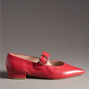 NIB Maeve Mary Jane Buckle Flats RED SZ 38 ANTHROPOLOGIE NEW